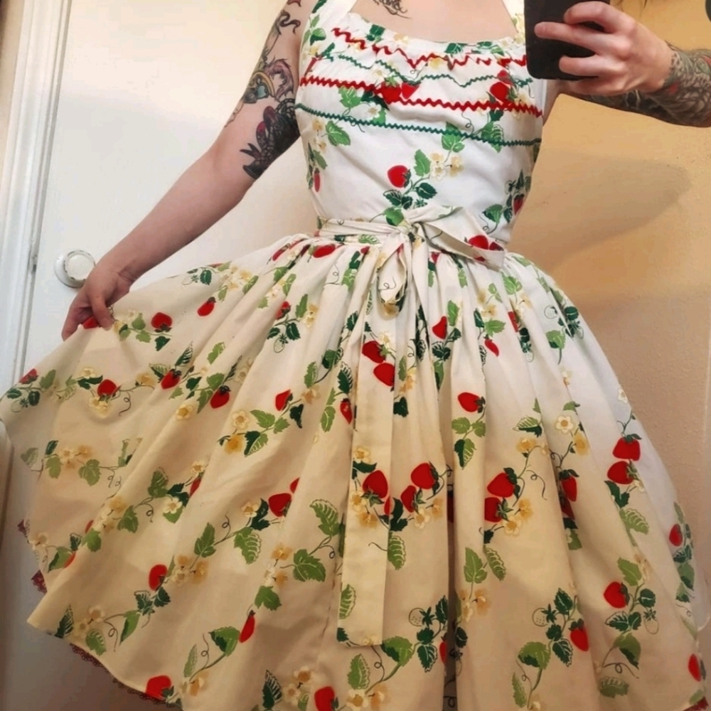 Custom made strawberry wrap around dress.